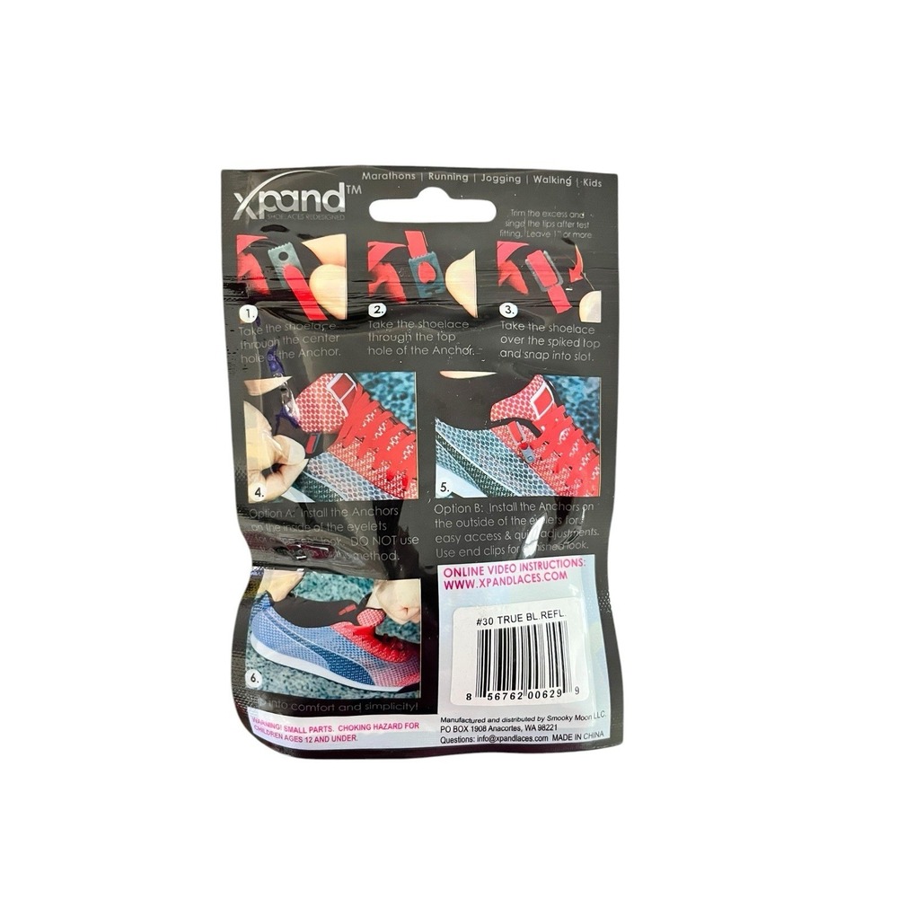 Xpand Laces No Tie Elastic Shoelaces One Size - True Blue Reflective - Picture 2 of 2